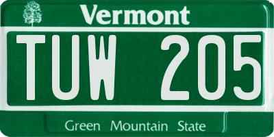 VT license plate TUW205