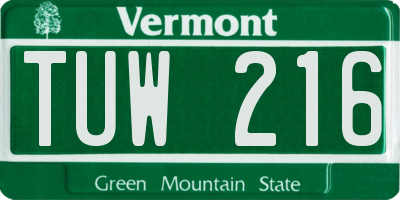 VT license plate TUW216