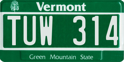 VT license plate TUW314
