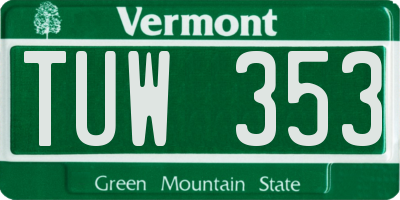 VT license plate TUW353