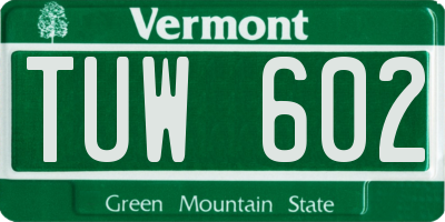 VT license plate TUW602
