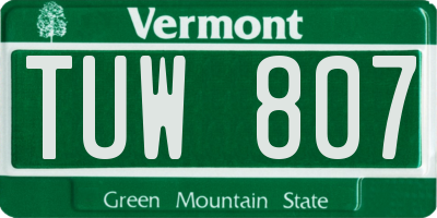 VT license plate TUW807