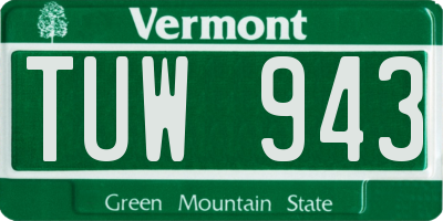 VT license plate TUW943