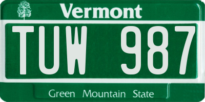 VT license plate TUW987
