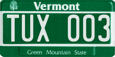 VT license plate TUX003