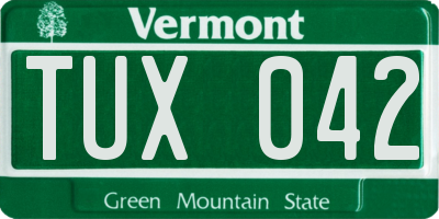 VT license plate TUX042