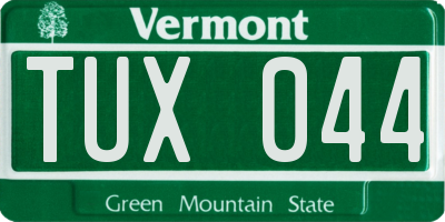 VT license plate TUX044