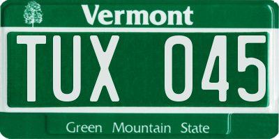 VT license plate TUX045