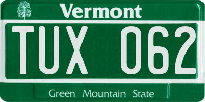 VT license plate TUX062