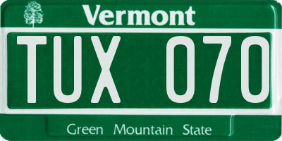 VT license plate TUX070