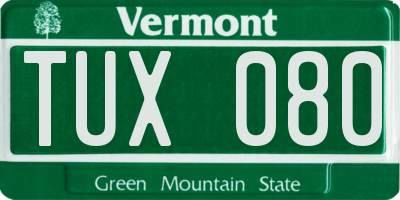 VT license plate TUX080