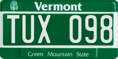 VT license plate TUX098