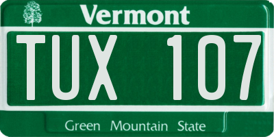 VT license plate TUX107