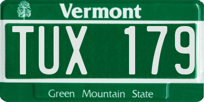 VT license plate TUX179