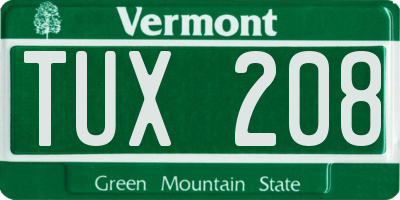 VT license plate TUX208