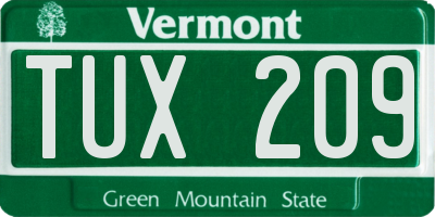 VT license plate TUX209