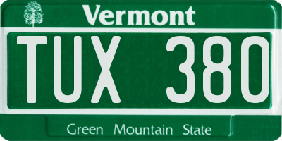 VT license plate TUX380