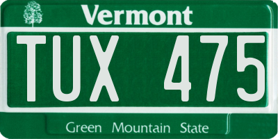 VT license plate TUX475