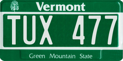 VT license plate TUX477