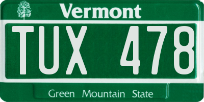 VT license plate TUX478
