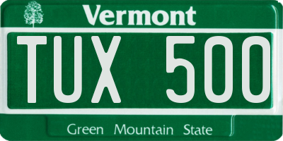 VT license plate TUX500