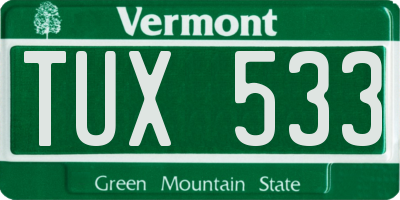 VT license plate TUX533