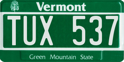 VT license plate TUX537