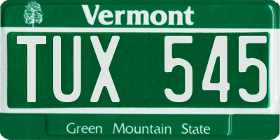 VT license plate TUX545