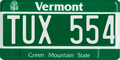 VT license plate TUX554