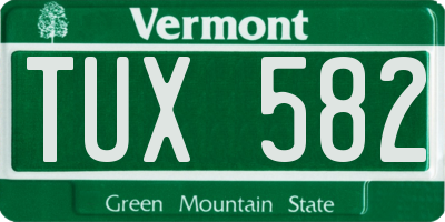 VT license plate TUX582