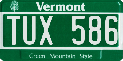 VT license plate TUX586