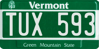 VT license plate TUX593