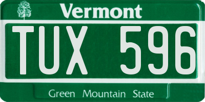 VT license plate TUX596