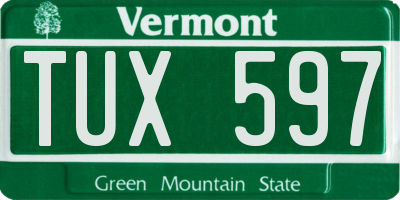 VT license plate TUX597