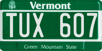 VT license plate TUX607