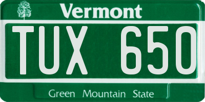 VT license plate TUX650