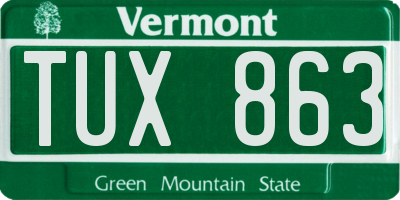 VT license plate TUX863