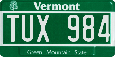 VT license plate TUX984