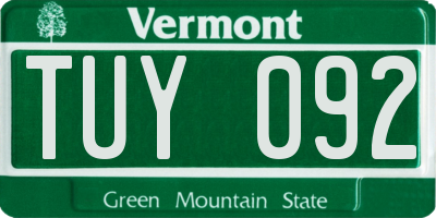 VT license plate TUY092