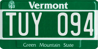 VT license plate TUY094