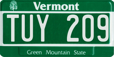 VT license plate TUY209