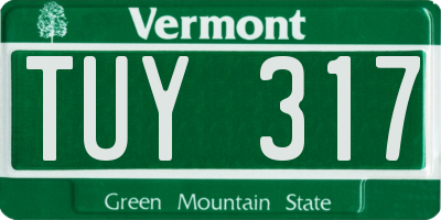 VT license plate TUY317