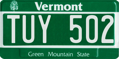 VT license plate TUY502