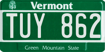 VT license plate TUY862
