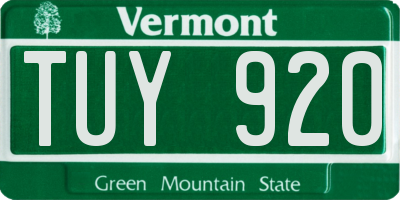 VT license plate TUY920