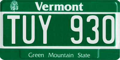 VT license plate TUY930