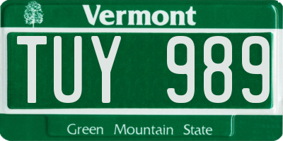 VT license plate TUY989