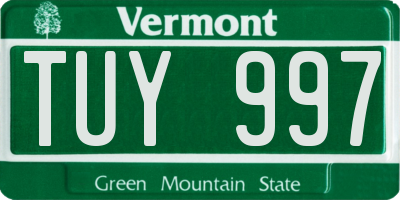 VT license plate TUY997