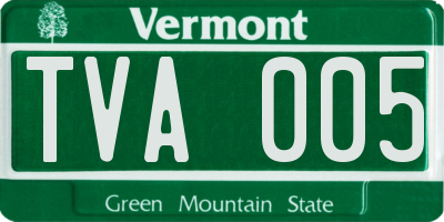 VT license plate TVA005