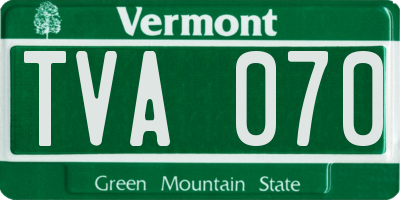 VT license plate TVA070